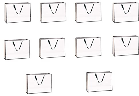 10 Stück Geschenktüte mit Schwarzem Rahmen und Weißer Karte, Papiertüten mit Griffen, Geschenktüten, Partytaschen, Einzelhandelstaschen, Weiß Tüten Papier, 28x20x10cm(Weiß)