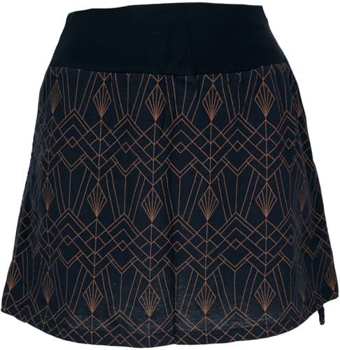 GURU SHOP Minirock, Yogarock zum Raffen mit Pschodelischem Druck - Schwarz, Damen, Baumwolle, Size:S/M