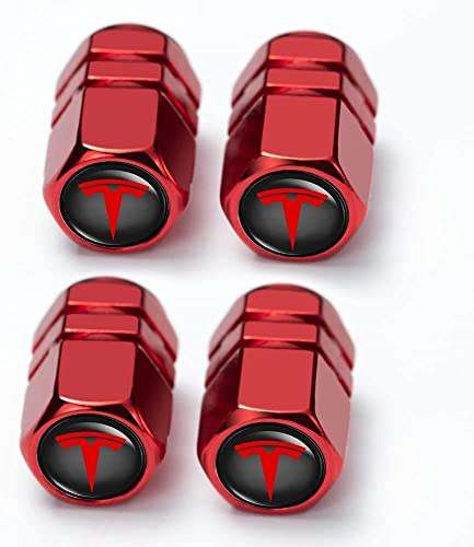4 Pezzi Cappucci delle Valvole per Tesla Roadster Model S Model X Model 3 TESLASUV Decorative Accessory Logo, Tappi Valvole Pneumatici Auto, Tappini Gomme Auto, Coperchio della Valvola del Pneumatico