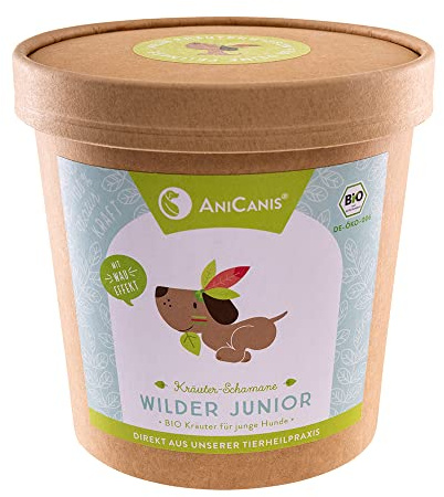 AniCanis Bio Kräutermix Wilder Junior für Hunde - Welpen & Junghunde, 100g | vom Tierheilpraktiker, Brennnesselblätter & Schachtelhalm, Junghunde, Wachstumsphase, ohne Zusatzstoffe