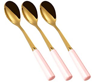 TOMYEUS Tablespoons 3-Pack Stainless Steel Coffee Scoop Small Spoon Ice Cream Mixing Scoop Ceramic Handle Dessert Scoop Set Dessert Coffee Spoons (Color : 3 pink)