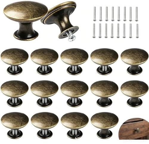 Floatdream 16 Pièces Poignées tiroir Rond, Poignées tiroir Vintage, Boutons Meubles Bronze, Boutons Meubles Anciens, pour Placards, Commode, Armoire, Meuble, avec Vis Assorties.
