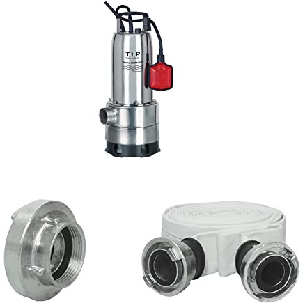 T.I.P. Schmutzwasser Tauchpumpe Maxima 350 IPX DUO + C 52-Storz-Kupplung , 1,5 Zoll IG - 45,48 mm + Bau- und Industriegewebeschlauch mit 2″ C 52-Storz-Kupplungen