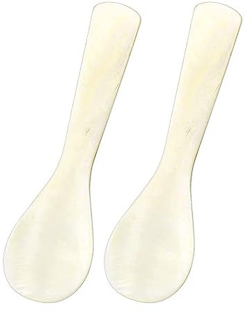 Jagowa 2PCS Mother of Pearl Caviar Spoon MOP Caviar Spoon Novelty White Pearl Spoons for Jam Egg Ice-Cream Coffee Serving 9cm/11cm