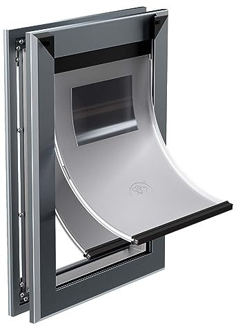 MAVRICFLEX Wetterfeste Hundetür mit doppeltem Schiebeschloss, energieeffizient, Robustes Aluminium, große Hundetür, einfache Installation, magnetische Doppelklappen, robuste Hundetür für Hunde bis zu