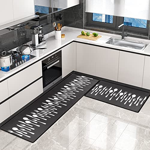 BWBIKE Juego de Alfombras de Cocina 2 Piezas Antideslizantes para Cocina, Comedor, Piso, Hogar, Oficina, Fregadero, Lavandería, 40 x 60 cm + 40 x 120 cm,X9