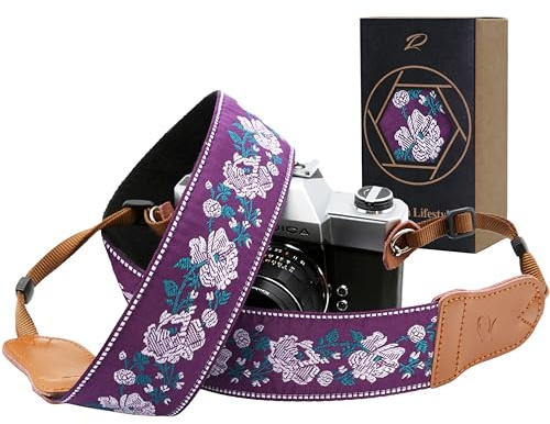 Padwa Lifestyle Kameragurt - 2 breiter Vintage-Baumwoll-kameragurte mit Rindsleder-Enden, kann als Gurt für alle Kameras