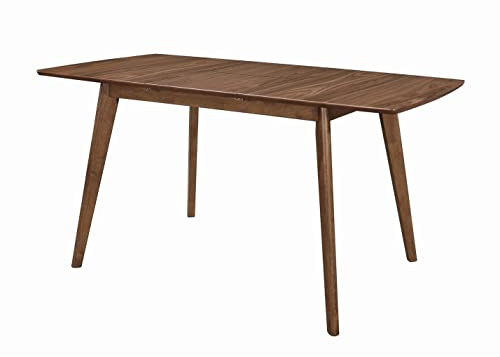 Natural Walnut Rectangular Dining Table 31.50 X 30 63 Brown Mid-Century Modern MDF Wood Finish Leaf Extension