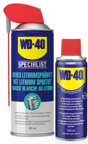 WD-40 SPECIALIST Sprühfett SET besteht aus 1x SPECIALIST Weißes Lithiumsprühfett 400 ml 1x Multifunktionsprodukt 150 ml