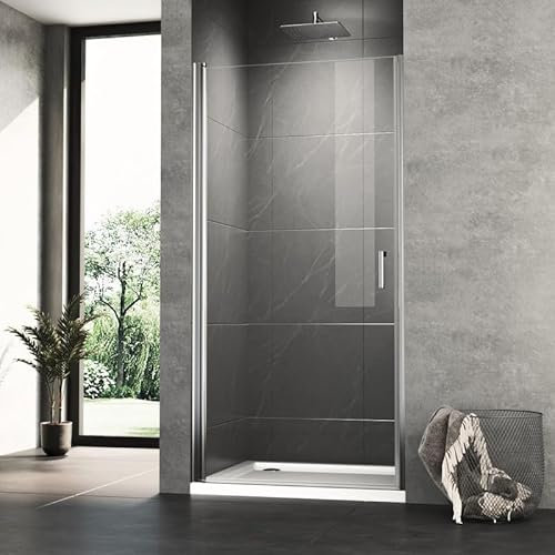 Duschtür Nische 90cm Duschkabine Einzelschwingtür Duschabtrennung, Goezes Schwingtür Nischentür Dusche Duschwand 6mm ESG Sicherheitsglas mit Nano Beschichtung, Pendeltür Höhe 195cm