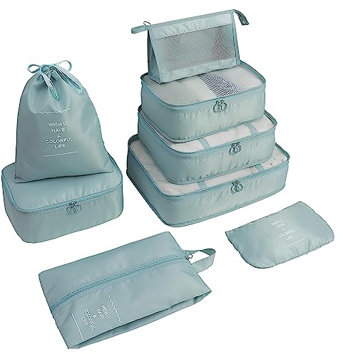 Koffer Organizer Set 8-Teilig, Kleidertaschen, Packing Cubes für Kleidung, Packing Cubes Wasserdicht Packwürfel für Koffer, für Kleidung Schuhe Unterwäsche Kosmetik (Koreanisch Lan)