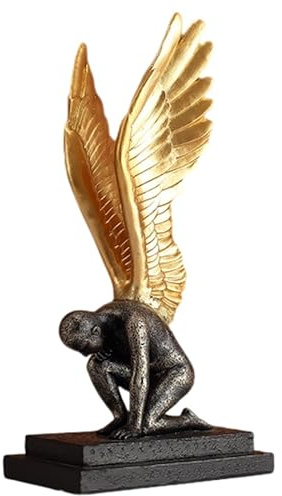 NIBHZ Angel Redemption Statue, Fallen Black Angel Craft Ornament Creative Wings Floating Resin Decoration for Home Garden Porch Living Room Counter Decor,C-17X11X25.5cm