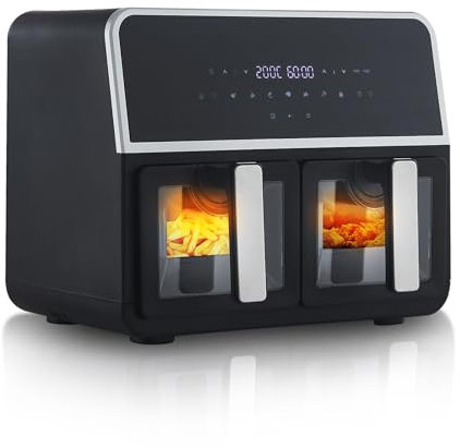 TUKAILAI Dual Zone Friteuse à air sans huile 9L 1700W, 6-en-1, Panier Antiadhésif, Rôtir, Cuire, Circulation de l'air, Ecran Digital, Température 80-200℃ (Digital)