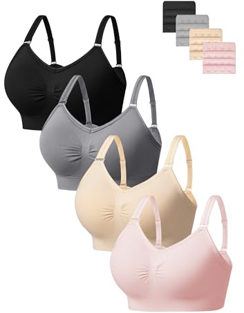 HBselect 4 Pack Full Coverage Wireless Bras, Soft Seamless Bra Sets for Women, Comfortable Support Bralette with Removable Padded and Extra Extenders