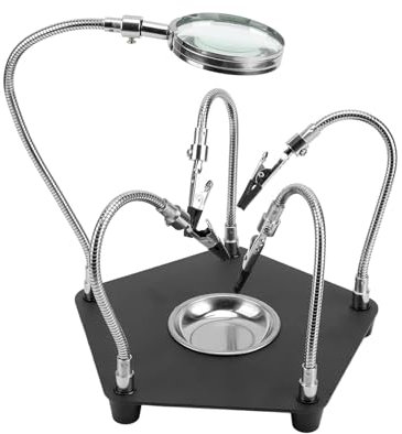 YIDOUJIN Terza Mano Saldatura, Mano Ausiliaria Magnetica con 3X Lente d'ingrandimento e 5 Braccia in metallo flessibili, Stazione di Saldatura per Lavori,Elettronica,Gioielli
