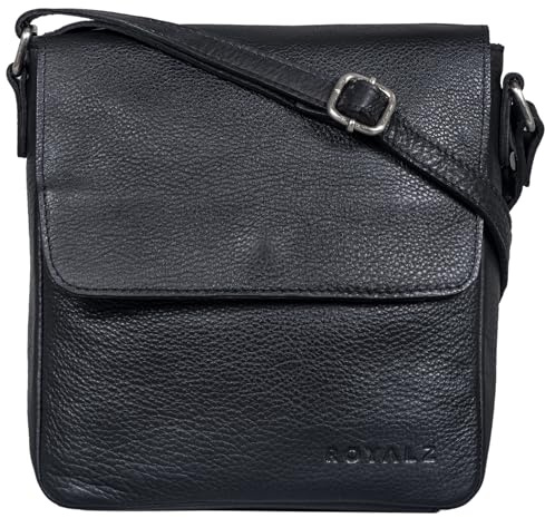 ROYALZ Illinois Herrentasche zum Umhängen klein Leder Umhängetasche Herren Messenger Bag Vintage Ledertasche Schultertasche Handtasche Echtleder ;Farbe:Schwarz