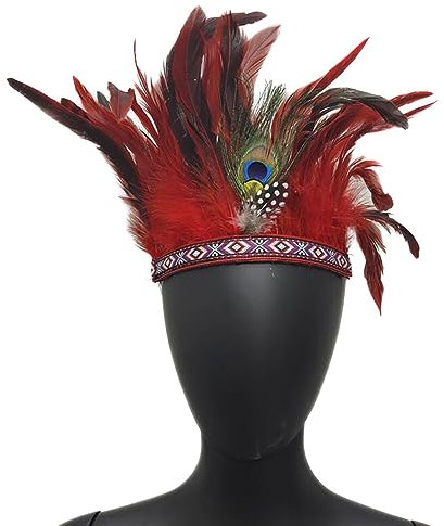 iSpchen Pineapple Traditioneller Indianer Inspirierter Kopfschmuck handgefertigt traditionellen Nordamerikanischer Erwachsene Feder Requisiten Art Kopfbedeckung Party Karneval Festival Rot