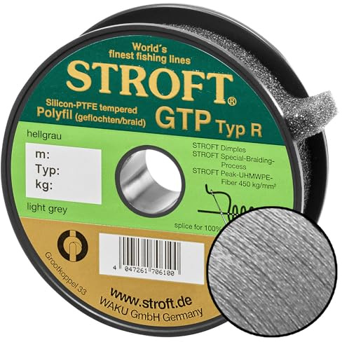 Schnur STROFT GTP Typ R geflochtene Angelschnur 300m hell grau 8-fach PE Braid, hohe Tragkraft, extrem abriebfest, rund & fest geflochten, für Spinnfischen & Raubfisch wie Barsch, Zander & Hecht