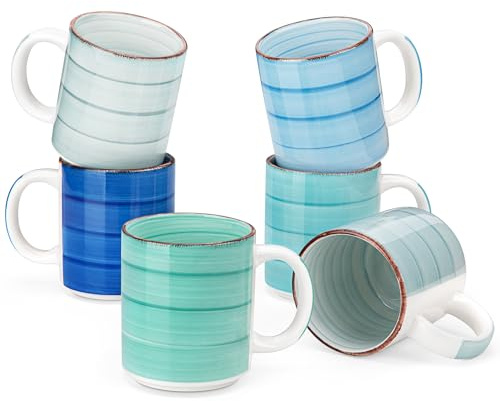 vancasso BONITA Kaffeetassen set 6er, Tassen Set Steingut, 480ml Kaffeebecher mit Henkel, Espressotassen, Teetassen groß, Geeignet für verschiedene Getränke, Kühle Farbe