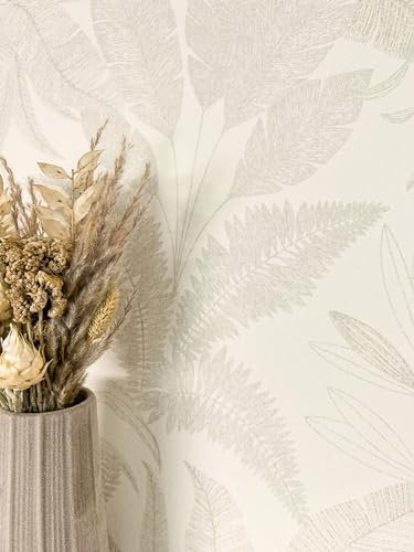 Newroom carta da parati Crema Giungla Tessuto non Tessuto - Moderno Beige Pianta Foglie Tropicale