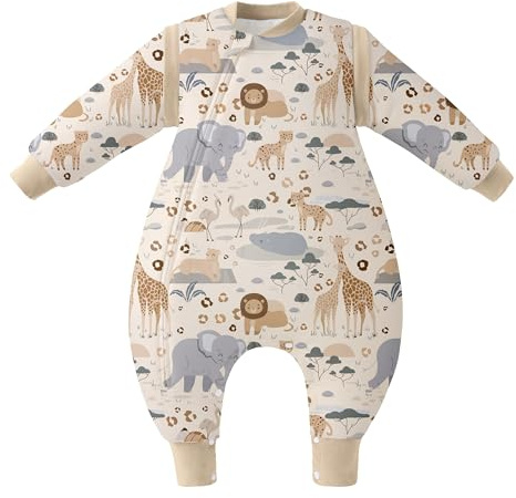 Unnivoll Schlafsack Baby Winter mit Füßen 2,5 Tog Baby Schlafsack mit Abnehmbare Ärmel Baumwolle Babyschlafsack Winterschlafsack Baby Warm und Weich 80 cm für Jungen Mädchen Beige Zebra