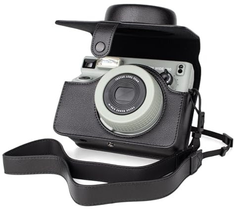 MUZIRI KINOKOO Kameratasche kompatibel für Instax Wide 400 Kamera, PU Leder Tasche für Fuji Wide 400 Instant Kamera mit einstellbarem Schultergurt - Schwarz