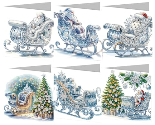 AMZLORD 5D DIY Diamond Art Kits Grußkarten Diamant Painting Weihnachten Karten Weihnachtskarten Set mit Umschlag Strass Handwerk Grußkarte for Geburtstag, Christmas