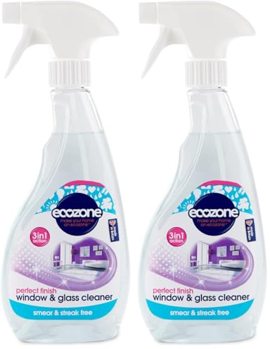 Ecozone Window & Glass Cleaner, Leaves Smear & Streak Free Shine, Clean & Polish with Natural Plant Extracts, Citrus-Floral Scent, for Windows, Doors, Mirrors & Surfaces, Vegan Friendly (500ml Spray)