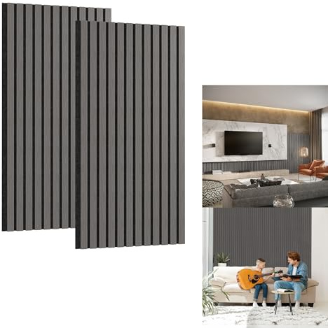 YRHome Akustikpaneele Wandpaneele Lamellenverkleidung Wandverkleidung Akustikelemente Lamellenwand Wand Akustikplatten Akustikfilz Holzoptik (Eiche Schwarz, 2er 120x60cm)