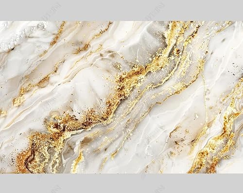 MZOwallpaper Papier Peint Intissé Marbre Doré Poster Tableaux Muraux Tapisserie Photo Trompe L'Oeil Salon Chambre Art Mural 400Cm(L) X280Cm(H)