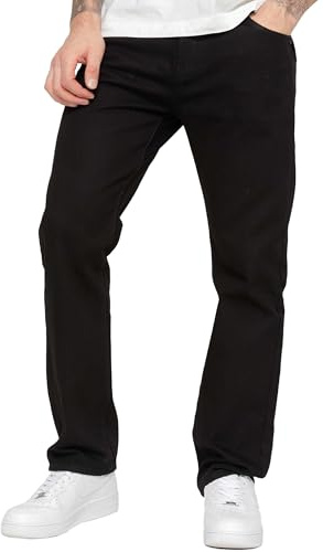 BRAND KRUZE Mens Straight Leg Jeans Casual Cotton Regular Fit Denim Pants for All Waist Sizes KZ109 Black 38W / 31L