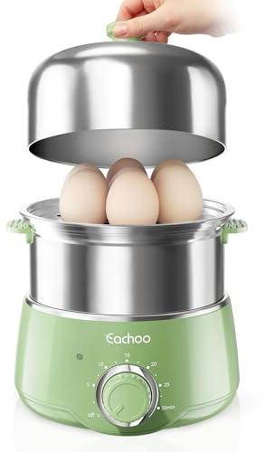 Hard Boiled Egg Cooker - CACHOO 14-Egg Rapid Stainless Steel Egg Boiler with 30-Min Timer & Auto Shut Off, Compact Electric Vegetable Steamer for Cooking, Dishwasher Safe, Retro Green