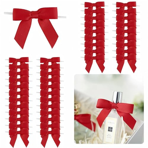 LiBongTa 50 PCs Red Bow 2.5 Grosgrain Ribbon Bow for Decorations, Small Bows for Crafts, Mini Bow Twist Tie Bows for Gift Wrapping, Premade Bows for Baby Shower, Wedding, Party, Candy, Treat Bags