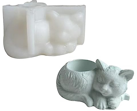Cat Shape Plaster Silicone Mold Succulent Concrete Flowerpot Vase Plaster Clay Mold Candle Holder Mold