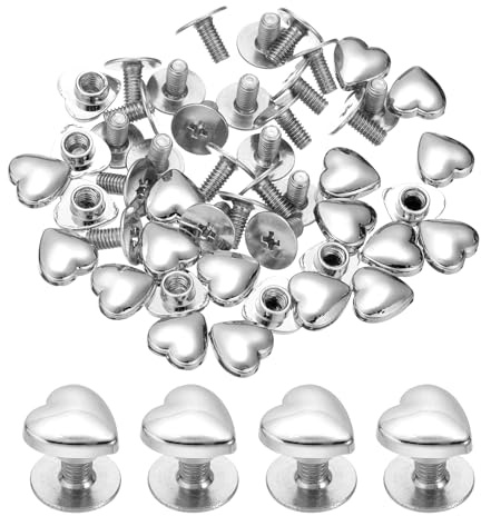 PATIKIL 8mm Heart Rivets, 24 Sets Leather Rivets Studs Rivets Double Cap Spikes Rivet for Leather Crafting for Decor Repair DIY Clothing Belts Bags Shoes, Silver Tone