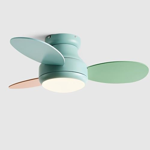 Ventilador de Techo con luz LED Colorida de 24 W para Interiores, 6 velocidades, silencioso, con Control Remoto e Interruptor de Pared, aspas de Madera de Colores para Dormitorio y