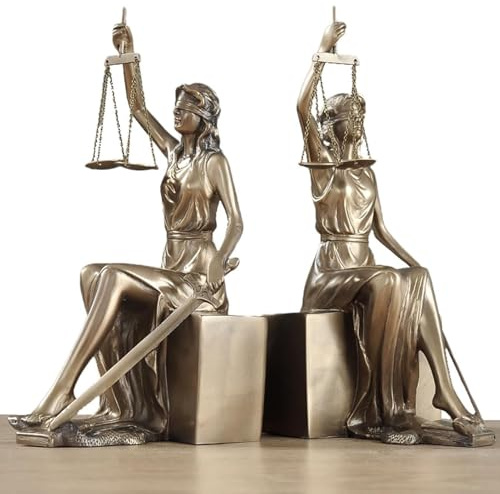 JOUFNING Desktop Kunststatue, Goldene Justitia-Statue, Buchstützen Der Römischen Göttin, rutschfeste Schreibtischdekoration Für Rechtsanwälte Und Jurastudenten