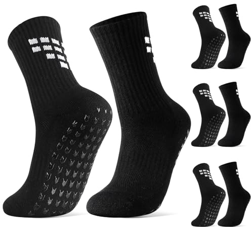 Utensilsto 3 Paare Anti Rutsch Sportsocken Fußballsocken für Herren Grip Socken Fussball 38-46, Football Socks Mit Gummipunkten Sportsocken Herren für Yoga Laufen Wandern Fußball(Schwarz)