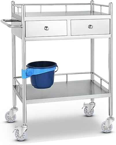Carrello portautensili in acciaio inox con ruote, carrello da cucina mobile a 2 ripiani per laboratorio, clinica e uso interno ed esterno