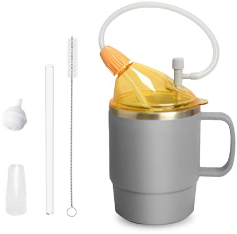 Sporgo Schnabeltasse Senioren: 500ml Trinkbecher mit 30cm Strohhalm, Auslaufsichere Becher, Schnabelbecher mit Deckel, für ältere Menschen, Behinderungen, Rekonvaleszenz, Schwangerschafts-Trinkhilfe