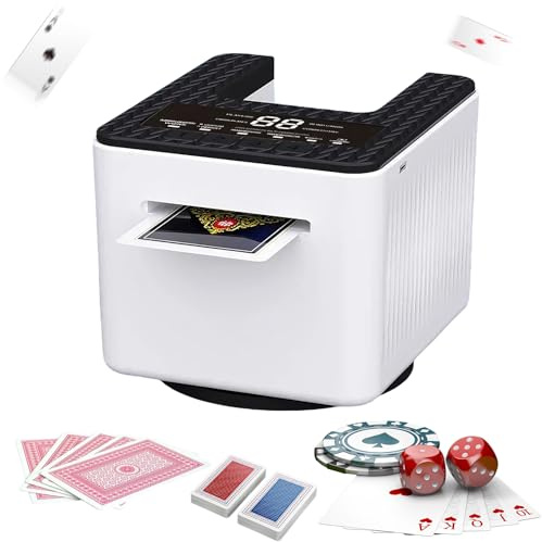 Kensbro Elektrischer Kartenmischer, Automatische Kartenmischer und Kartensender, 2 in 1 Kartenmischmaschine mit USB, 360° Drehung- Unterstützt Bis Zu 8 Spieler für Poker, Texas Hold'em, UNO Usw