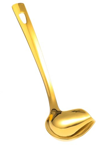 ROMISBABA Cuchara Pequeña para Salsa de Acero Inoxidable con Vertedor Dorado Cucharón de Servicio para Cocina Resistente y Práctica para Hogar y Restaurante
