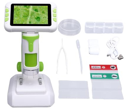 Fafeicy Barnmikroskop 1600X, Handhållet Digitalt Mikroskop med LCD-skärm för Lärande och Utforskning (Grön)