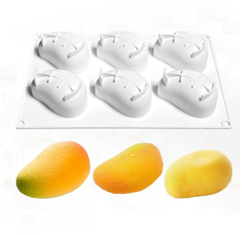 IZIHQA 1 Piezas Molde De Mango, Molde Silicona Forma De Mango, Fácil De Desmoldar, 6-Cavidad, Silicona, Molde De Pan, Molde Para Hornear Tartas (B)