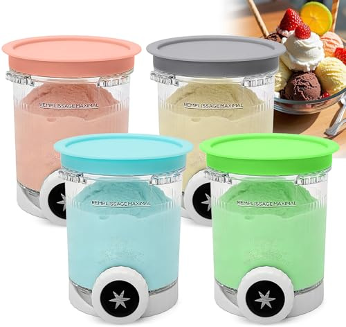 4 stycken Pint-behållare för Ninja Creami Swirl, glasbehållare med lock 480 ml, isbehållare kompatibel med NC700 NC701EU-serien, Ninja glassmaskin tillbehör BPA-fri, diskmaskinssäker