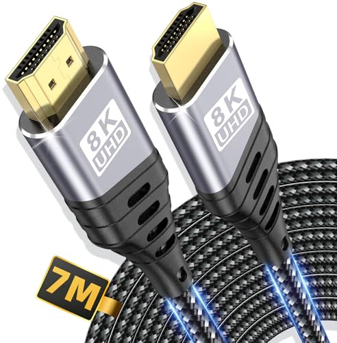 ZEENVIC HDMI 2.1-kabel 8K, 48 Gbit/s 7 meter HDMI-kabel kontakt till kontakt för spel och hemmabio, stöder 8K@60Hz 4K@120Hz 144 Hz, eARC HDR, kompatibel med PS5 Xbox TV-skärm