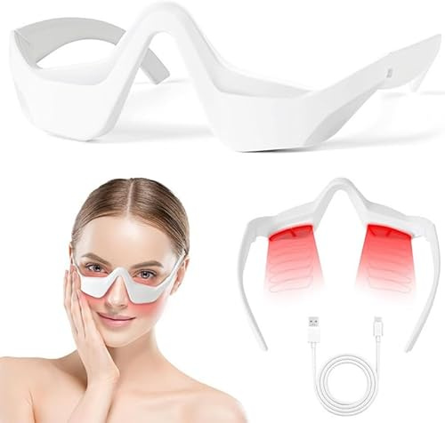 Rotlichttherapiegerät unter dem Auge, Rotlichttherapie-Brille, 2 Modi, Mikrostrom-Augenmassagegerät zur Linderung von Augensäcken, Reduzierung von Augenringen und Schwellungen