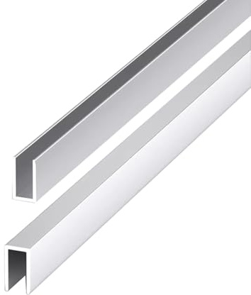 Paquete de 2 barandillas de vidrio de canal en U de aluminio de 3.2 pies para puertas de ducha de 6 a 12 mm de grosor, sin marco, sistema de riel de montaje en suelo, acabado plateado, 8 mm
