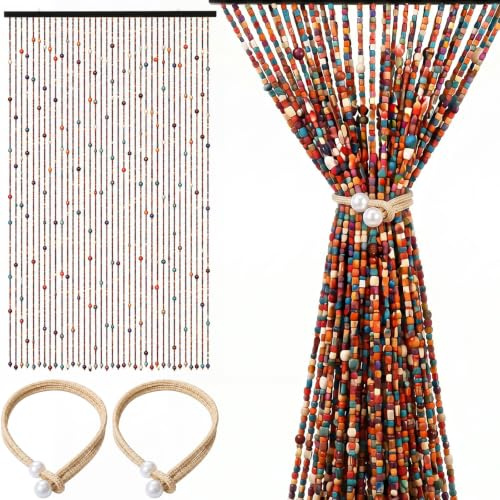 UtaUla 90×190cm Perlenvorhang Türvorhang - Bohemian-Stil Bambusvorhang, Bunter Perlenvorhang aus Bambusholz, für Zimmertüren, Fenster und Flure
