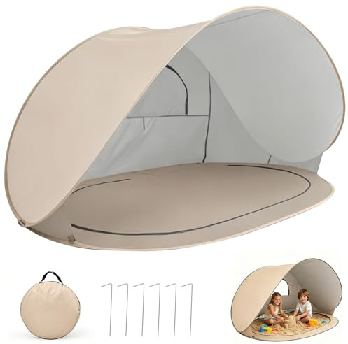 Strandmuschel Pop Up Uv Schutz 50, Tragbar Pop Up Zelt 2 bis 3 Personen Windschutz Strand Muschel Atmungsaktiv Strandzelt UV-Schutz Sun Shelter 200x120x100 cm für Camping Wanderausflug Strand (B)